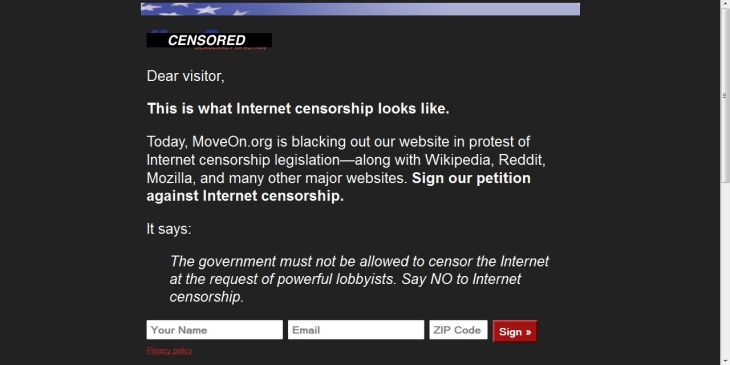 SOPA/PIPA Protest, MoveOn.Org