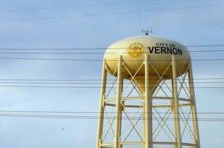 A water tower above the city of Vernon, California.