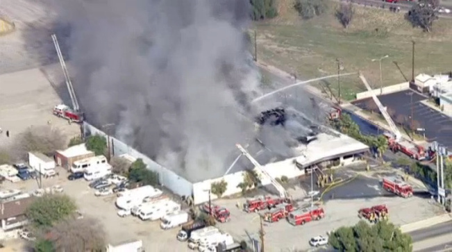 A fire burned at a San Bernardino bowling alley Tuesday.