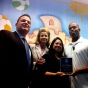 LAPD Lt. Marc Reina, Capt. Beatrice Girmala, Xiomara Padilla-Banks, Darnell Banks, and Capt. Duane Hayakawa in the Miguel Leonard Padilla-Banks soft room at the Hollywood LAPD station.