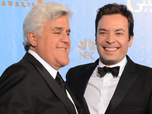 Jimmy Fallon, right, and Jay Leno at the 2013 Golden Globe Awards in Beverly Hills.