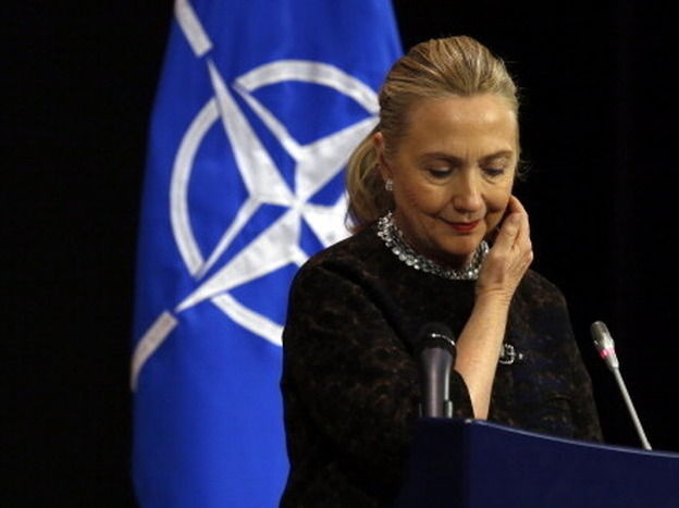 Secretary of State Hillary Rodham Clinton at a news conference Wednesday in Brussels.