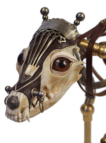 "Luca" by Jessica Joslin. Uses antique hardware, silver, brass, leather, bone, glass.