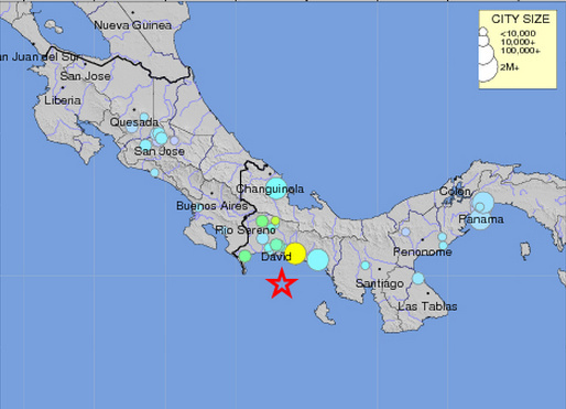 A map of a 5.8-magnitude earthquake that struck Panama Wednesday.