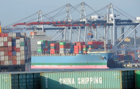 A container ship at the Port of Los Angeles
