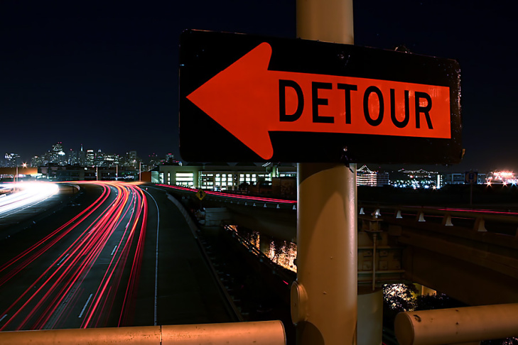 traffic detour freeway night sign