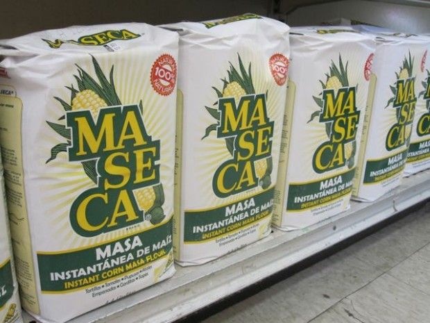 Dry masa mix on the shelf in a Westlake grocery store, November 2010