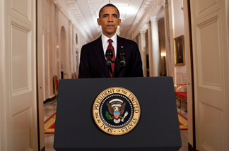 President Barack Obama stands after addressing the nation on TV from the East Room of the White House to make a televised statement May 1, 2011 in Washington, DC. Bin Laden has been killed near Islamabad, Pakistan almost a decade after the terrorist attacks of Sept. 11, 2001 and his body is in possession of the United States.
