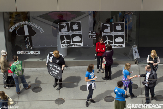 Greenpeace activists at the Apple Store in San Francisco April 24, 2012.