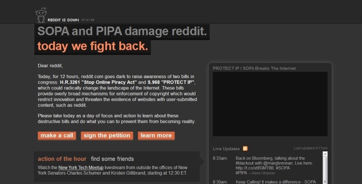 SOPA/PIPA Protest, Reddit