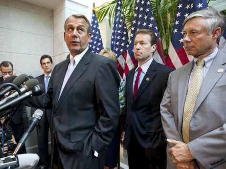 Speaker John Boehner and other House Republican leaders at a May 31, 2012 news conference at which they described a proposal by Rep. Nancy Pelosi to raise taxes as a "job killer."