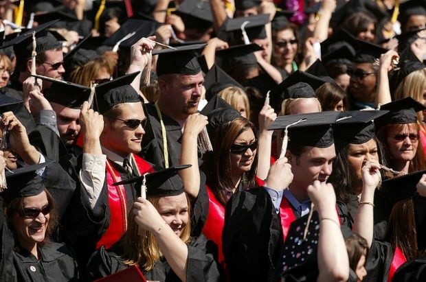 Students at a commencement ceremony, May 2008