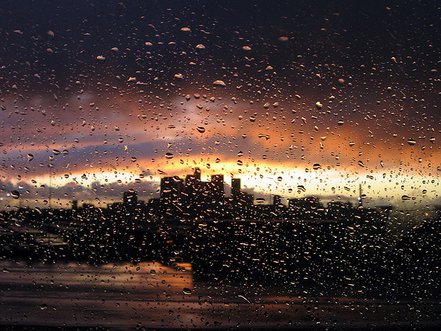 Once in awhile, downtown L.A. sees rain.