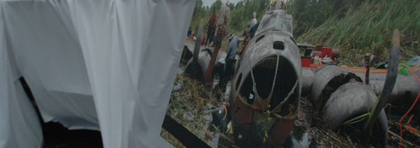 The inside of the "Swamp Ghost," a B-17 E Flying Fortress brought back to the U.S. after being stranded in a swamp in New Guinea during WWII. It was unveiled Friday at the Reef Restaurant in Long Beach, Calif. The aircraft was one of the first to set out on the Pacific Theater during the war.
