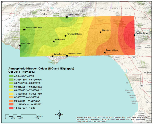 Nitrogen oxide levels Santa Monica Mountains