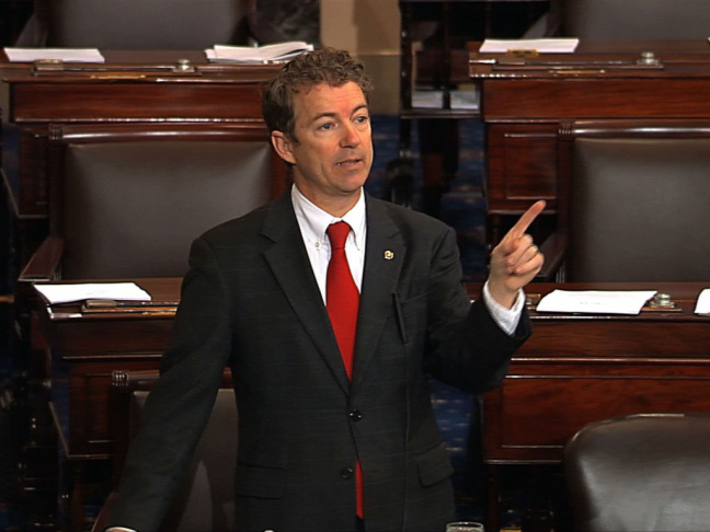 Sen. Rand Paul, R-Ky., during the March 6 filibuster of John Brennan's nomination to be CIA director. Paul is scheduled to speak Thursday at CPAC.