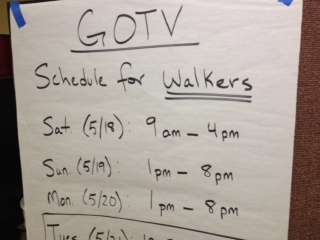 A get-out-the-vote schedule at the LA County Federation of Labor.