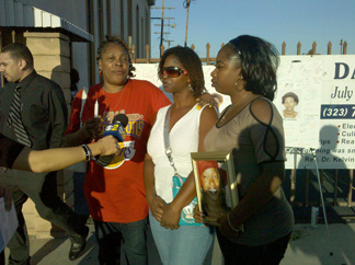 Diane McQueen, from left, Shamika Smith, and Javonna Peters, talk to the press on Tuesday, Aug. 10, 2010 outside Bethel African Methodist Episcopal Church in Los Angeles. They paid tribute to their family member Janecia Peters, in the picture, who was believed to be the last victim of the 'Grim Sleeper' serial killer in 2007.