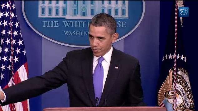 President Obama speaks to reporters Friday, Dec. 20, 2013 during a year-end press conference at the White House.