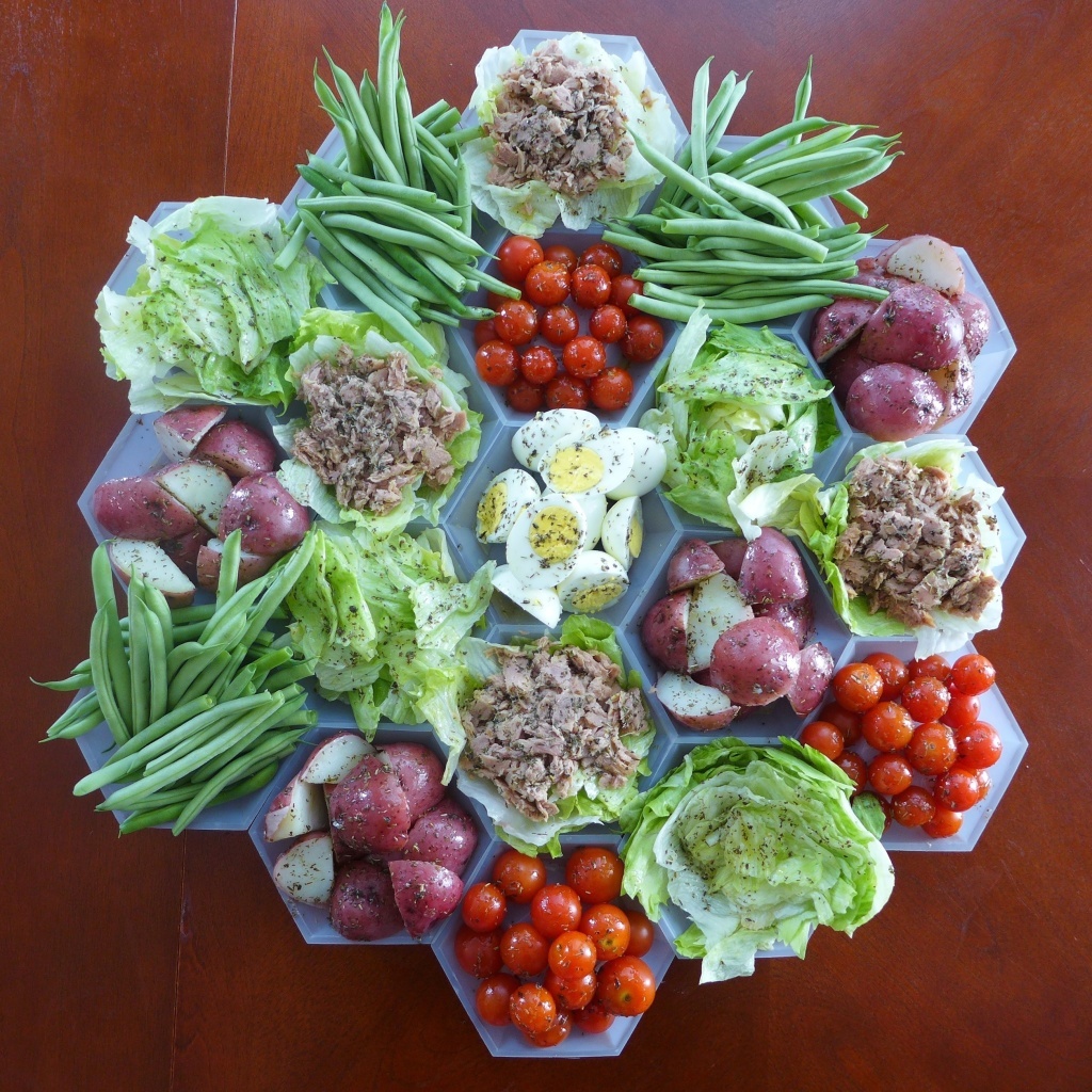 The deconstructed, hexagonal salad nicoise: perfect for all your gourmand geek friends.