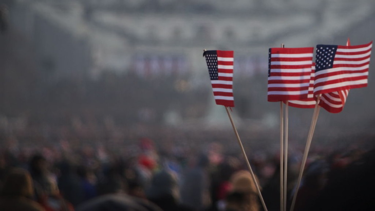 As a second-term president, Barack Obama necessarily generates less excitement than he did as a newcomer. Above, flags flew during his 2009 inauguration.