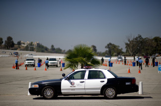 A patrol car belonging to the Los Angeles Police Department is parked while training excercises are conducted on July 6, 2009.