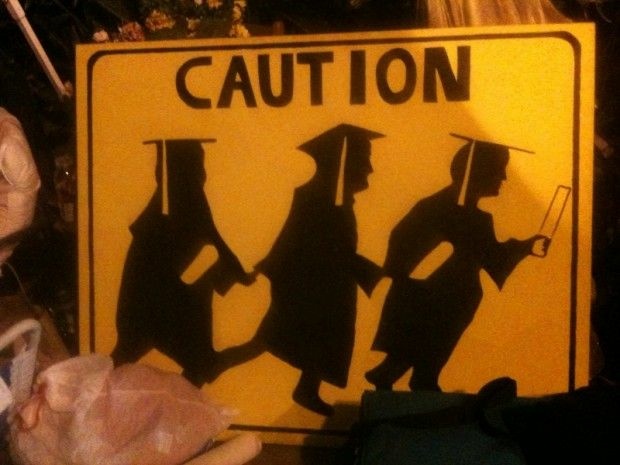 A sign parodying the famous immigrant highway-crossing sign, outside a DREAM Act rally in Los Angeles earlier this month.