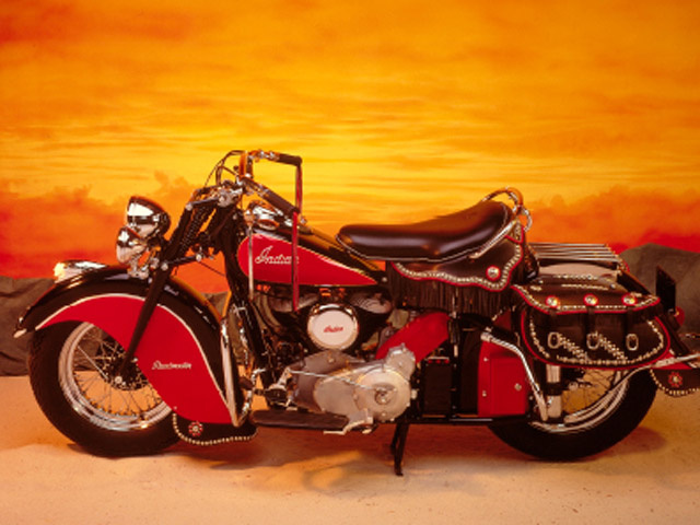 Indian Roadmaster motorcycle, 1948, Indian Motorcycle Manufacturing Company, on display at the Autry as part of its 25th anniversary Art of the West exhibit.