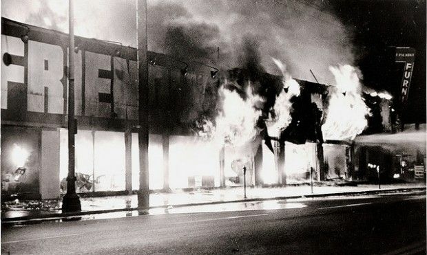 A scene from the riots in Watts, August 1965