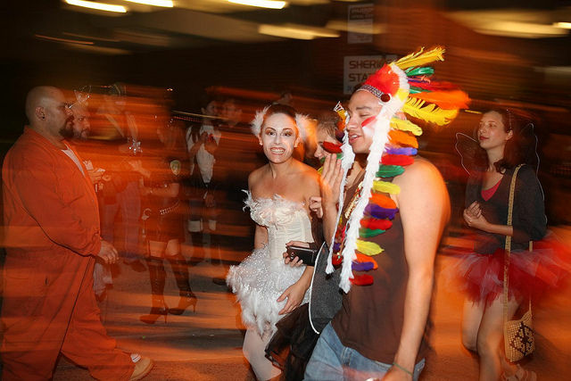 Two partygoers walk down Santa Monica Blvd. during the West Hollywood Halloween Costume Carnaval, October 31, 2011.