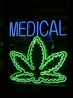 Neon sign at a medical marijuana clinic