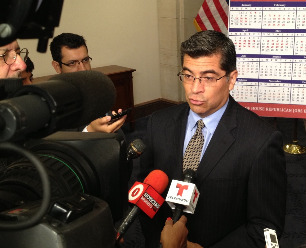 Los Angeles Democrat Xavier Becerra speaks with the media after a closed door meeting of House Democrats on immigration.