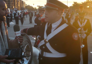Ohio State Sousaphone player Cory Near explains "dotting the i" to KPCC's Brian Watt.