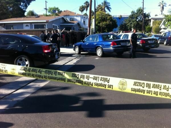 Police as they evacuated nearby buildings during the search for a alleged gunman in Hollywood.