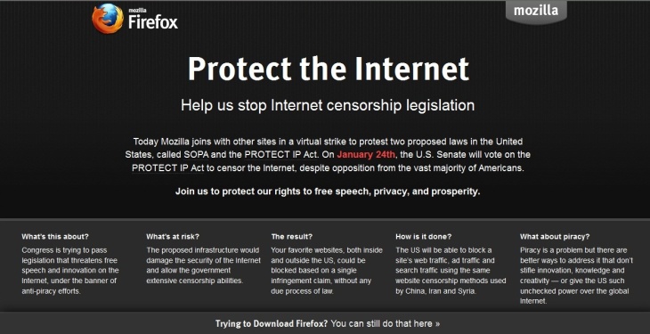 SOPA/PIPA Protest, Mozilla