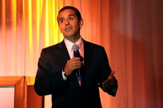 Mayor of Los Angeles Antonio Villaraigosa speaks at The Hollywood Reporter Big 10 Party at the Getty House on February 24, 2011 in Los Angeles, California.