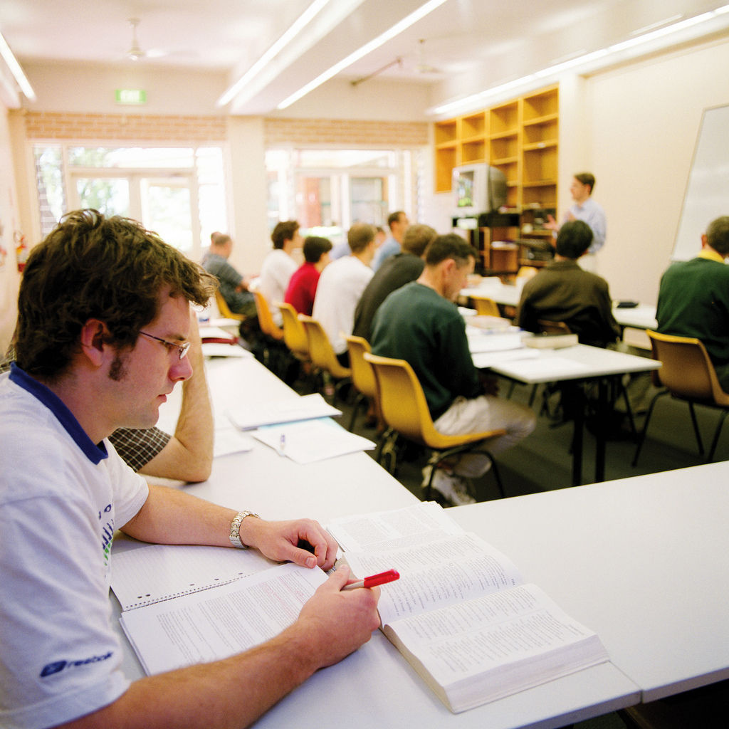 University students in the middle of a lecture.