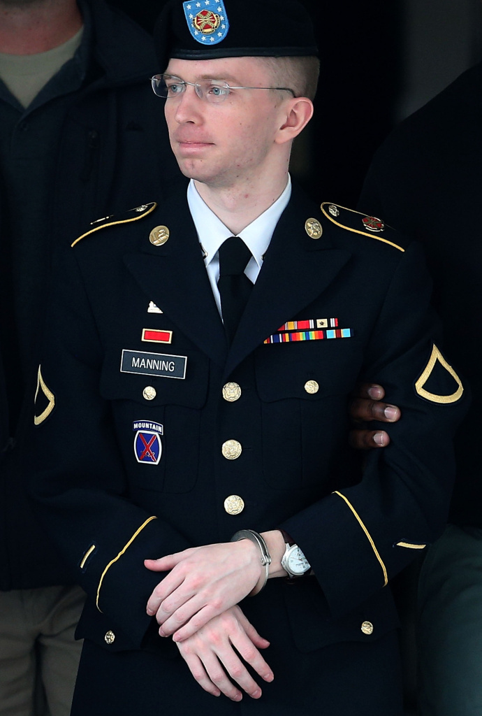 Army Pvt. Chelsea Manning on Aug. 20 (before her sentencing, demotion from private first class and announcement that she no longer wished to be known as Bradley Manning).