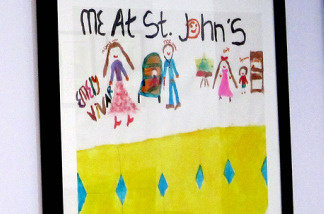 A child's picture showing them at St. John's.