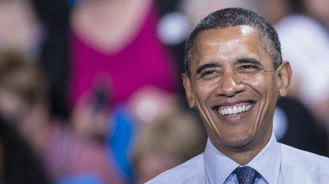 President Obama smiles during a rally Friday at George Mason University in Fairfax, Va.