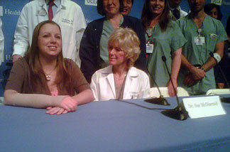 A team of surgeons and medical staff join Emily Fennell, 26, as she discusses receiving a hand transplant at Ronald Reagan UCLA Medical Center.