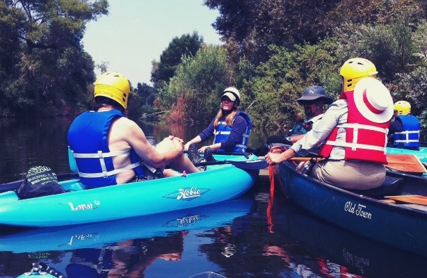 The city of LA's Carol Armstrong offers river history to tour participants.