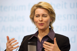 Ursula von der Leyen, the German labor minister, says voluntary gender quotas set by companies won't be sufficient. "I want to see concrete figures and results from the DAX top 30 post-haste. Otherwise we will start negotiating with legal measures," she says.