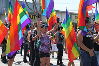 Several gay rights supporters waved rainbow-colored flags at the L.A. Pride Parade on Santa Monica Boulevard on Sunday, June 13, 2010.