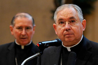 Archbishop Jose Gomez speaks during a news conference at the Cathedral of Our Lady of the Angels on April 6, 2010 in Los Angeles, California. Gomez relieved retired Cardinal Mahoney of his public and administrative duties Friday, Feb. 1, 2013.