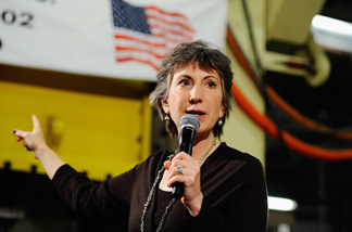 Republican candidate for U.S. Senate Carly Fiorina speaks during a town hall meeting at Aranda Tools Inc. during a campaign event on October 6, 2010 in Huntington Beach, California. Fiorina is running against incumbent Democrat U.S. Sen. Barbara Boxer.