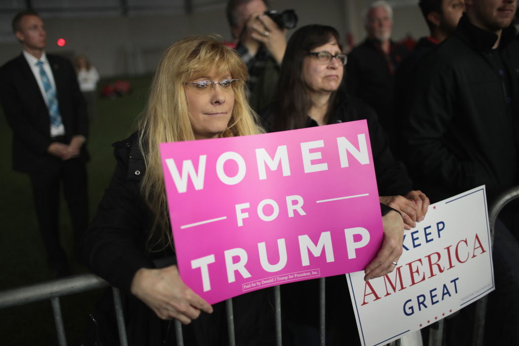 President Trump Holds Rally In Washington, Michigan Supporters listen as President Donald Trump speaks at a campaign rally on April 28, 2018 in Washington Michigan. Trump opened his speech mentioning that he was skipping the White House Correspondents dinner in Washington, DC to be at the rally.