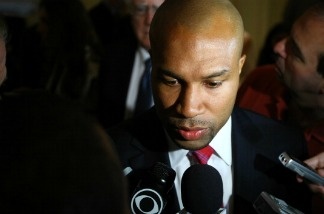 Mercer 19132 Derek Fisher of the Los Angeles Lakers speaks about the NBA labor negotiations as the deadline loomed on June 30, 2011 in New York City.