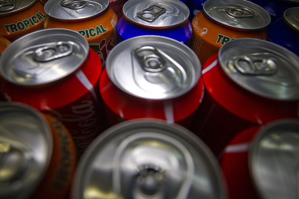 A picture taken on September 8, 2011 in A picture taken on September 8, 2011 in Paris shows cans of various sodas.