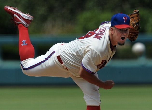 Joe Blanton #56 of the Philadelphia Phillies pitches against the San Francisco Giants in the second inning on July 22, 2012 at Citizens Bank Park in Philadelphia, Pennsylvania.